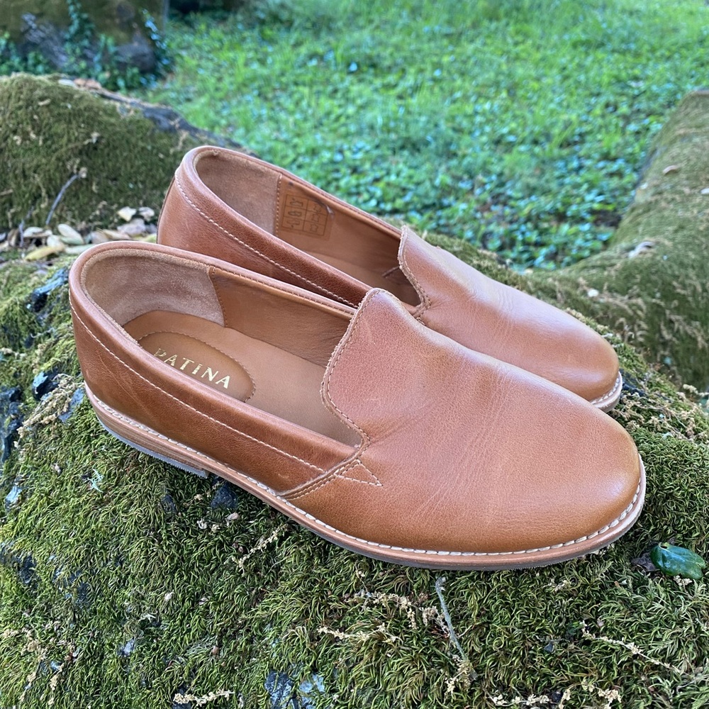 Portland Leather Goods Patina Cognac Rounded Leather Loafer Size 7.5 EUC